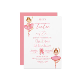 Tutu Niedlich Ballerina Girl 1. Geburtstag Einladung