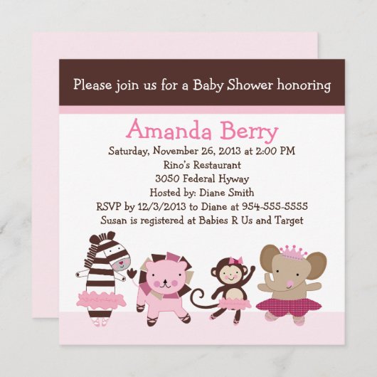 Tutu Niedlich Ballet Animals Kinderdusche Einladun Einladung (Vorne/Hinten)