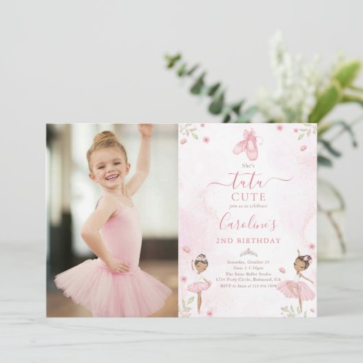 Tutu Niedlich Ballet Dancer Ballerina Birthday Fot Einladung (Stehend Vorderseite)