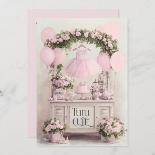 Tutu Niedlich Ballet Pink Ballerina Thema für Mädc Einladung (Vorne/Hinten)