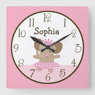 Tutu Niedlich/Elephant Ballerina Kid's Baby Clock Quadratische Wanduhr