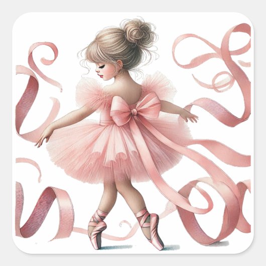 Tutu Niedlich | Enchanted Ballerina Birthday Party Quadratischer Aufkleber (Vorderseite)