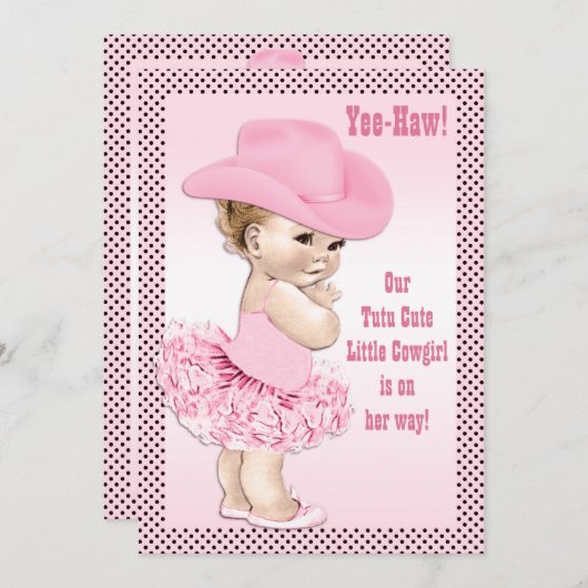 Tutu Niedlich Kleine Cowgirl Babydusche Einladung (Vorne/Hinten)