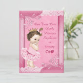 Tutu Niedliche Brünette Prinzessin 1. Geburtstag I Einladung (Stehend Vorderseite)