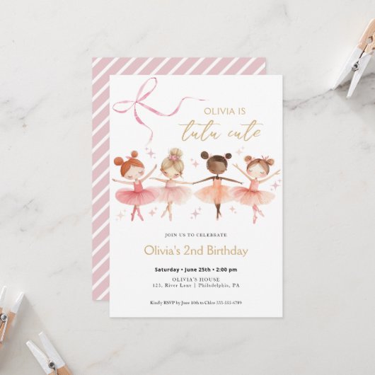 Tutu Niedliche Geburtstag Ballerina Einladung (Vorderseite/Rückseite Beispiel)