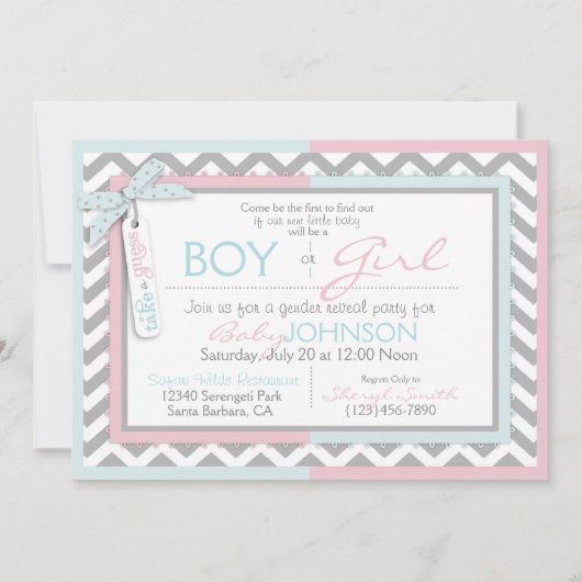 Tutu- oder Krawatte- und Zickzack-Printgenderdarst Einladung (Rückseite)