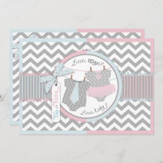 Tutu- oder Krawatte- und Zickzack-Printgenderdarst Einladung (Vorne/Hinten)