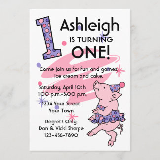 Tutu Piggy 1. Geburtstag individuelle Einladungen