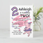 Tutu Piggy 2. Geburtstag individuelle Einladungen (Stehend Vorderseite)