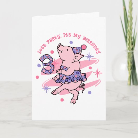 Tutu Piggy 3. Geburtstag Karte (Vorderseite)