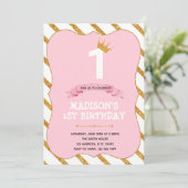 Tutu Prinzessin 1. Geburtstag rosa Party Einladung (Stehend Vorderseite)