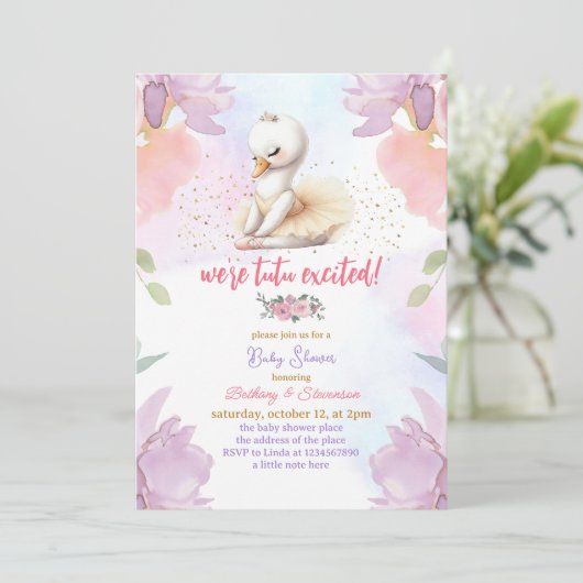 Tutu spannende Babymädchendusche Einladung (Stehend Vorderseite)