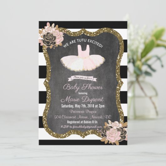Tutu spannende Tutu Baby Dusche Einladung (Stehend Vorderseite)