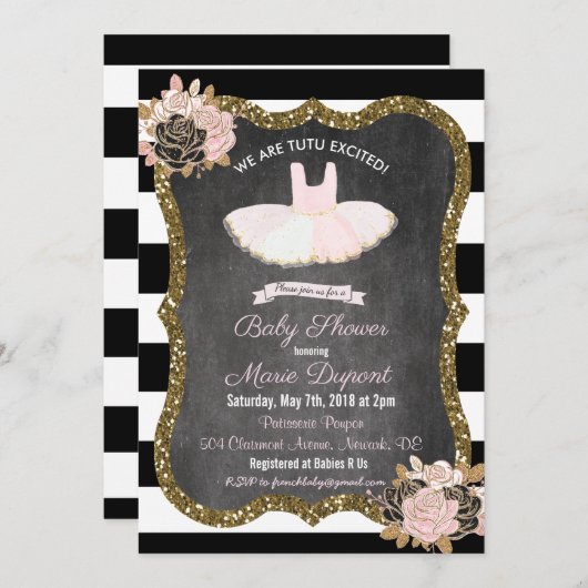 Tutu spannende Tutu Baby Dusche Einladung (Vorne/Hinten)
