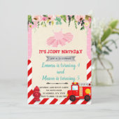 Tutu- und Feuerwehrfahrzeug-Party Einladung (Stehend Vorderseite)