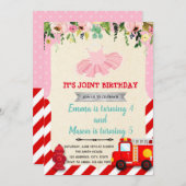 Tutu- und Feuerwehrfahrzeug-Party Einladung (Vorne/Hinten)