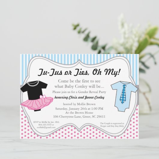 TuTus-Krawatten, Geschlecht decken Einladung (Stehend Vorderseite)