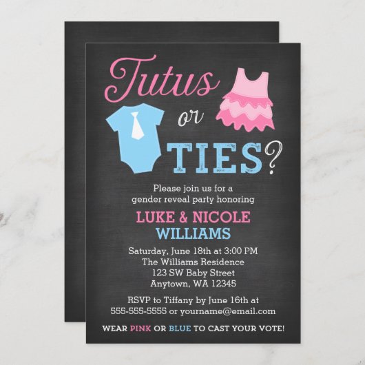 Tutus oder Krawatte Geschlecht Aufdecken Party Kin Einladung (Vorne/Hinten)