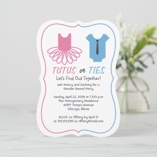 Tutus oder Krawatte Party Einladung (Stehend Vorderseite)