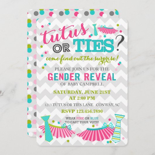 Tutus-oder Krawatten-Geschlecht decken Einladung (Vorne/Hinten)