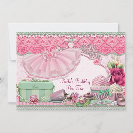 Tutus und Tee-Party Girls verkleiden Einladung (Rückseite)