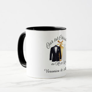 Tux & Dress Gold Ornament Unser 1. Weihnachten  Tasse