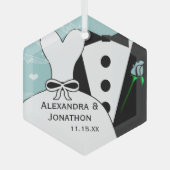 Tux & Gown Wedding Erste Weihnachtsfeier Ornament Aus Glas (Vorderseite)