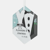 Tux & Gown Wedding Erste Weihnachtsfeier Ornament Aus Glas (Vorderseite Links)
