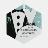 Tux & Gown Wedding Erste Weihnachtsfeier Ornament Aus Glas (Rückseite)