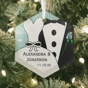 Tux & Gown Wedding Erste Weihnachtsfeier Ornament Aus Glas