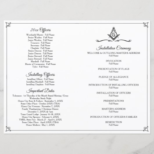 Tux Masonic Programmvorlage Freemason Stationery (Rückseite)