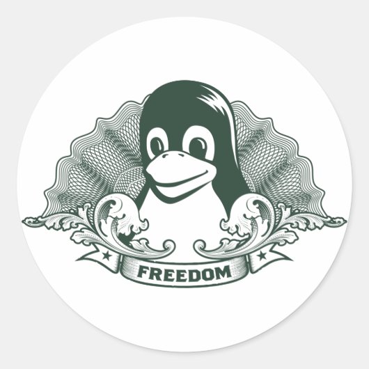 Tux Penguin - (Linux, Open Source, Copyleft, FSF) Runder Aufkleber (Vorderseite)