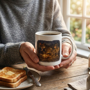 Tux & Twitch Lagerfeuer Abend Kaffeetasse