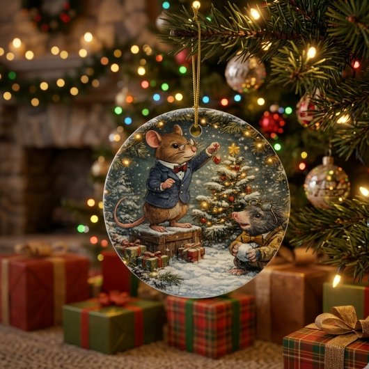 Tux & Twitch Winter Woodland Keramik Ornament