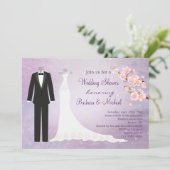 Tux u. Kleid, das Brautparty Kirschblüte Paares Einladung (Stehend Vorderseite)