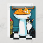 Tux und Tabby Katzen im Bad Sink Illustration Postkarte (Vorne/Hinten)