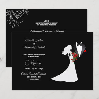 Tuxedo Anzug & Bride Silhouette B&W Wedding Einladung