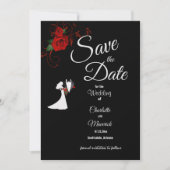 Tuxedo Anzug & Bride Silhouette Rote Rosen Hochzei Save The Date (Vorderseite)