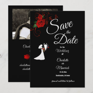 Tuxedo Anzug & Bride Silhouette Rote Rosen Hochzei Save The Date