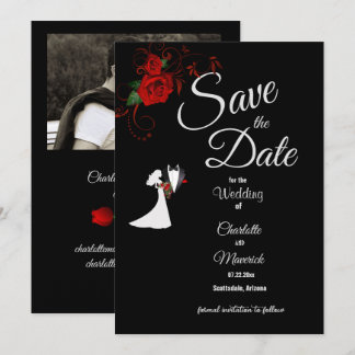 Tuxedo Anzug & Bride Silhouette Rote Rosen Hochzei Save The Date