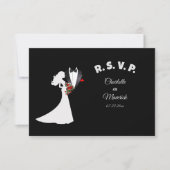 Tuxedo Anzug & Bride Silhouette Wedding RSVP Karte (Vorderseite)