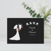 Tuxedo Anzug & Bride Silhouette Wedding RSVP Karte (Stehend Vorderseite)
