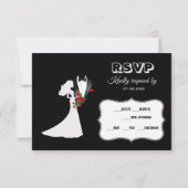 Tuxedo Anzug & Bride Silhouette Wedding RSVP Karte (Rückseite)