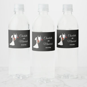 Tuxedo Anzug & Bride Silhouette Wedding Wasserflaschenetikett