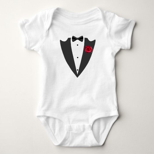Tuxedo Anzug und Bug Krawatte Schwarzweiß T - Shir Baby Strampler (Vorderseite)