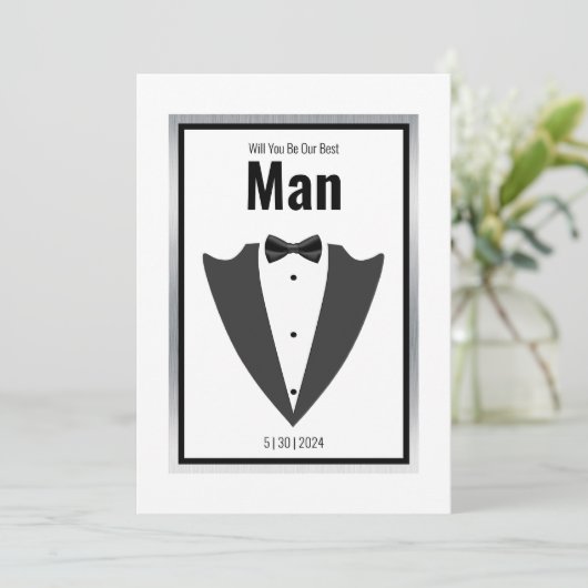 Tuxedo Anzug und Bugs Krawatte Schwarzweiß Einladung (Stehend Vorderseite)