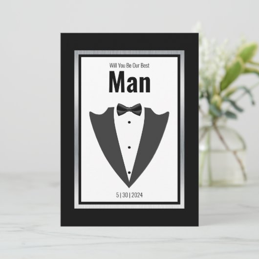 Tuxedo Anzug und Bugs Krawatte Schwarzweiß Einladung (Stehend Vorderseite)