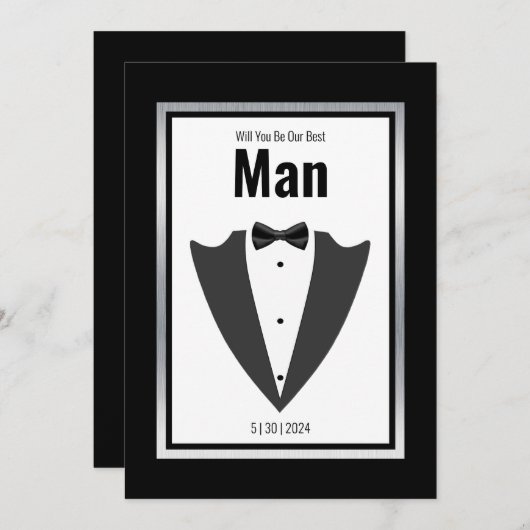 Tuxedo Anzug und Bugs Krawatte Schwarzweiß Einladung (Vorne/Hinten)