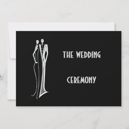 Tuxedo - Art Deco - Schwarz und Silber - Hochzeit Einladung (Rückseite)