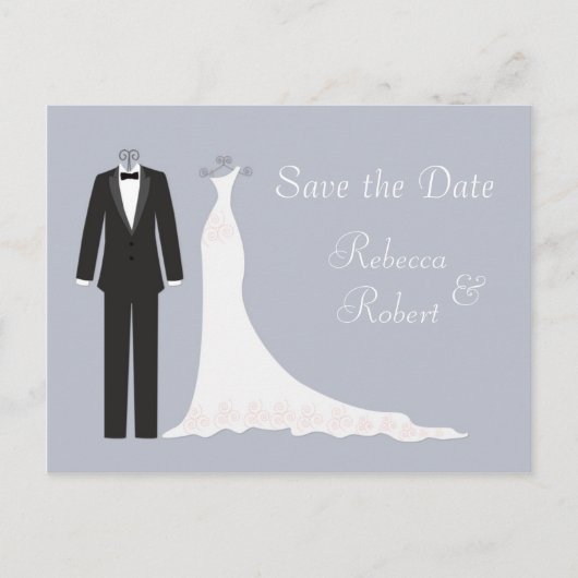 Tuxedo, auf silberblau Save the Date gegossen Post Ankündigungspostkarte (Vorderseite)
